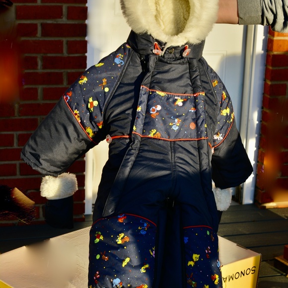 Baby Snowsuit 6-9M Winter Jumpsuit Blue Faux Fur - Picture 6 of 6